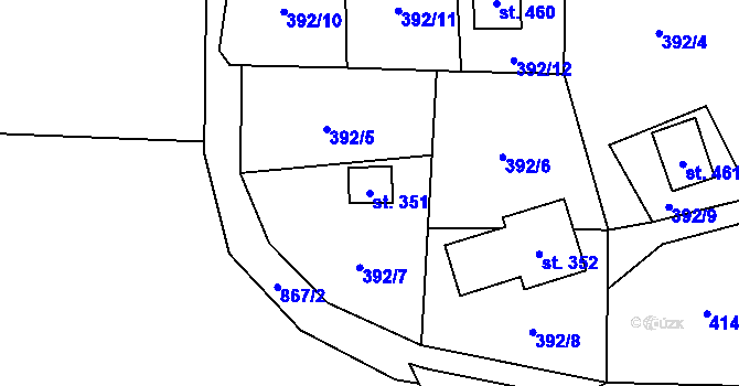 Parcela st. 351 v KÚ Čenkovice, Katastrální mapa