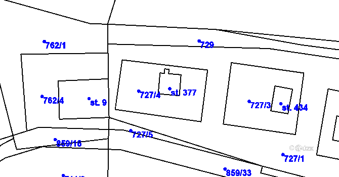 Parcela st. 377 v KÚ Čenkovice, Katastrální mapa
