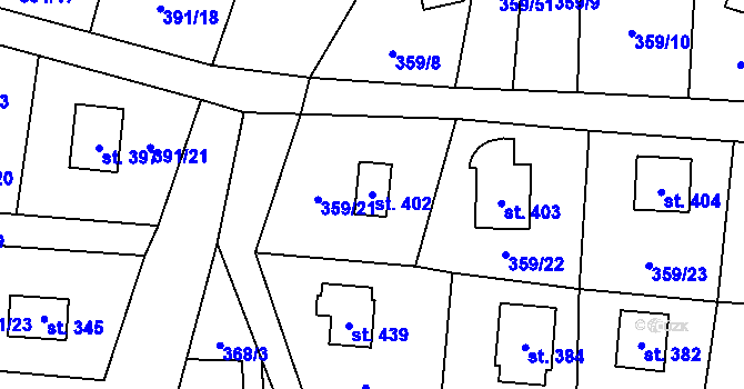 Parcela st. 402 v KÚ Čenkovice, Katastrální mapa