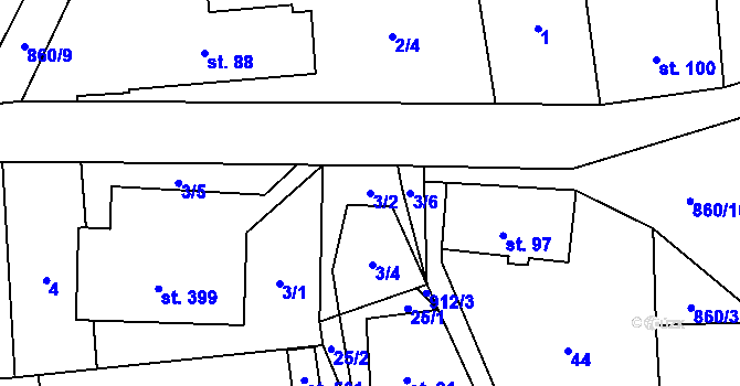 Parcela st. 3/2 v KÚ Čenkovice, Katastrální mapa