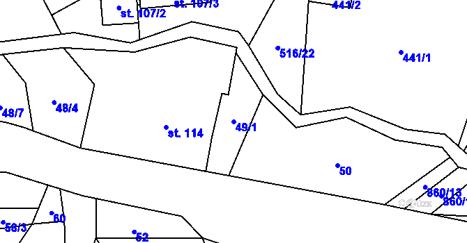 Parcela st. 49/1 v KÚ Čenkovice, Katastrální mapa