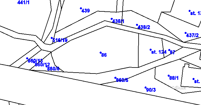 Parcela st. 86 v KÚ Čenkovice, Katastrální mapa