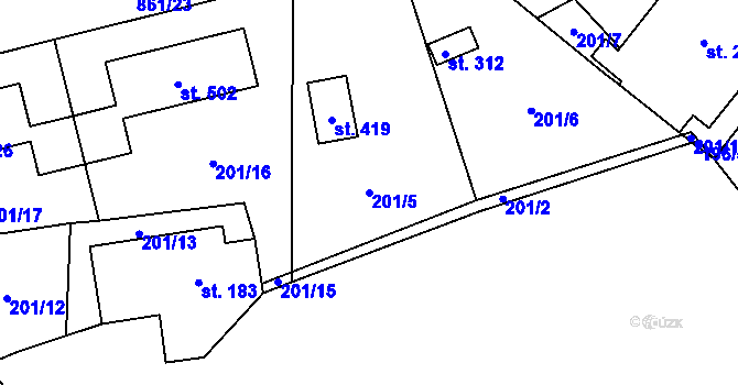 Parcela st. 201/5 v KÚ Čenkovice, Katastrální mapa