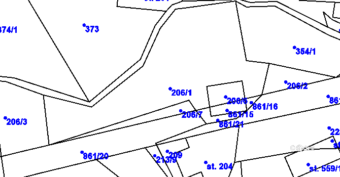 Parcela st. 206/1 v KÚ Čenkovice, Katastrální mapa