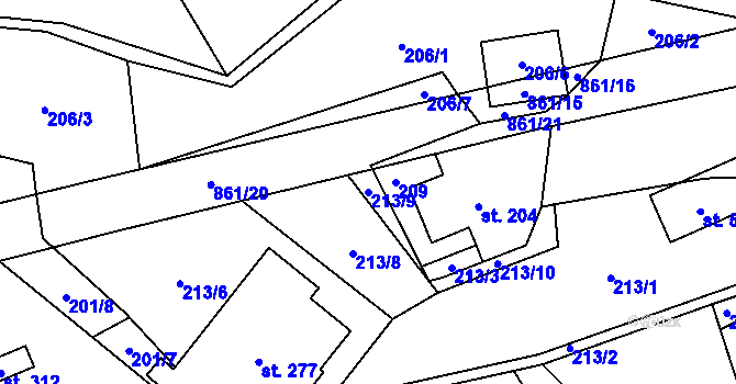 Parcela st. 213/9 v KÚ Čenkovice, Katastrální mapa