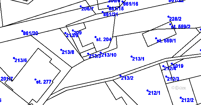 Parcela st. 213/10 v KÚ Čenkovice, Katastrální mapa