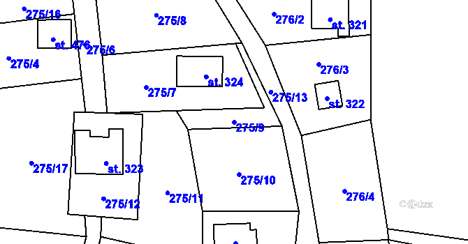 Parcela st. 275/9 v KÚ Čenkovice, Katastrální mapa