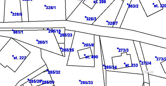 Parcela st. 285/8 v KÚ Čenkovice, Katastrální mapa