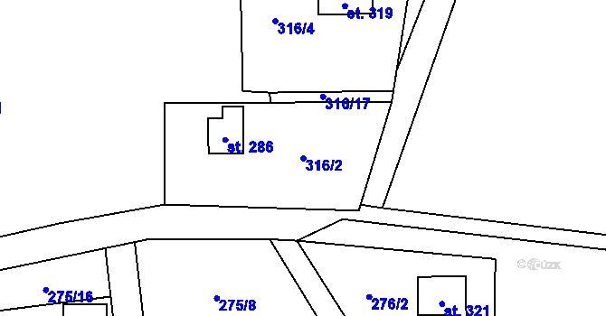 Parcela st. 316/2 v KÚ Čenkovice, Katastrální mapa