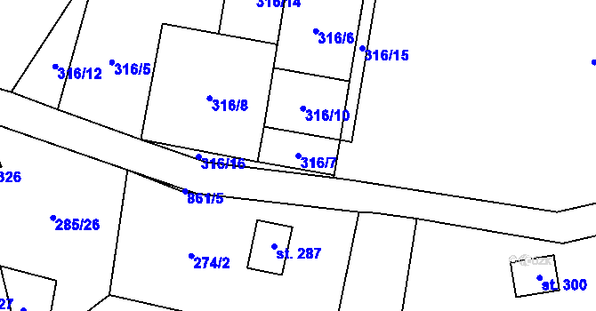 Parcela st. 316/7 v KÚ Čenkovice, Katastrální mapa