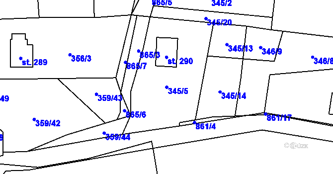 Parcela st. 345/5 v KÚ Čenkovice, Katastrální mapa