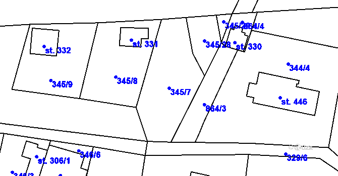 Parcela st. 345/7 v KÚ Čenkovice, Katastrální mapa