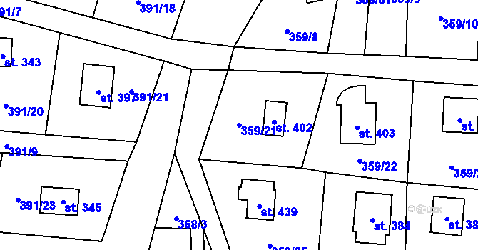 Parcela st. 359/21 v KÚ Čenkovice, Katastrální mapa
