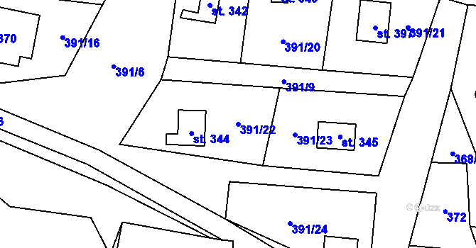 Parcela st. 391/22 v KÚ Čenkovice, Katastrální mapa