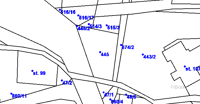 Parcela st. 445 v KÚ Čenkovice, Katastrální mapa