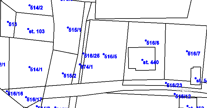 Parcela st. 516/5 v KÚ Čenkovice, Katastrální mapa