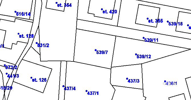 Parcela st. 539/7 v KÚ Čenkovice, Katastrální mapa