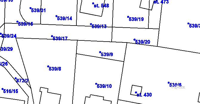 Parcela st. 539/9 v KÚ Čenkovice, Katastrální mapa
