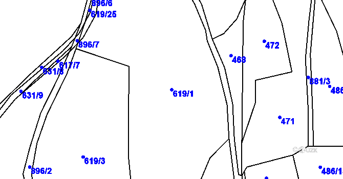 Parcela st. 619/1 v KÚ Čenkovice, Katastrální mapa