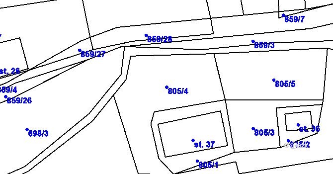 Parcela st. 805/4 v KÚ Čenkovice, Katastrální mapa
