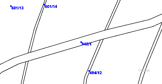 Parcela st. 942/1 v KÚ Čenkovice, Katastrální mapa