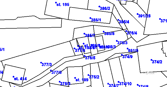 Parcela st. 198/5 v KÚ Čenkovice, Katastrální mapa