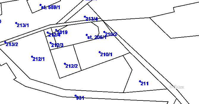 Parcela st. 210/1 v KÚ Čenkovice, Katastrální mapa