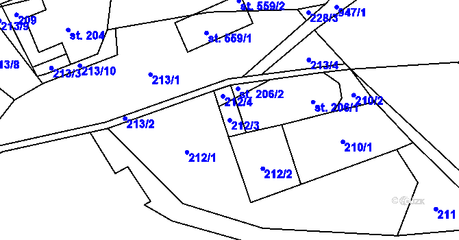Parcela st. 212/3 v KÚ Čenkovice, Katastrální mapa