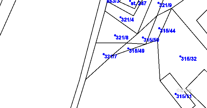 Parcela st. 321/7 v KÚ Čenkovice, Katastrální mapa