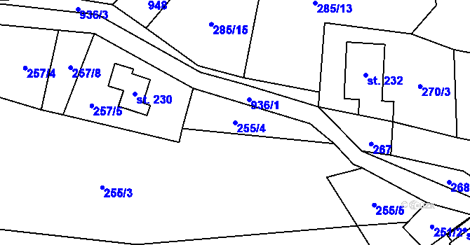 Parcela st. 255/4 v KÚ Čenkovice, Katastrální mapa