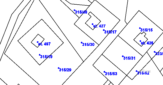 Parcela st. 315/30 v KÚ Čenkovice, Katastrální mapa