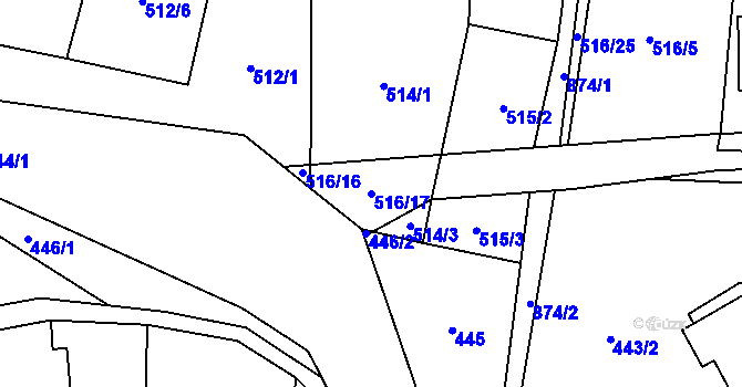 Parcela st. 516/17 v KÚ Čenkovice, Katastrální mapa