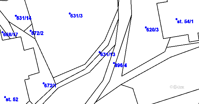 Parcela st. 631/13 v KÚ Čenkovice, Katastrální mapa