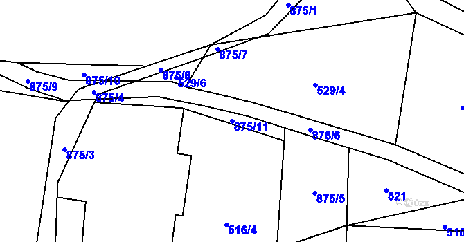 Parcela st. 875/11 v KÚ Čenkovice, Katastrální mapa