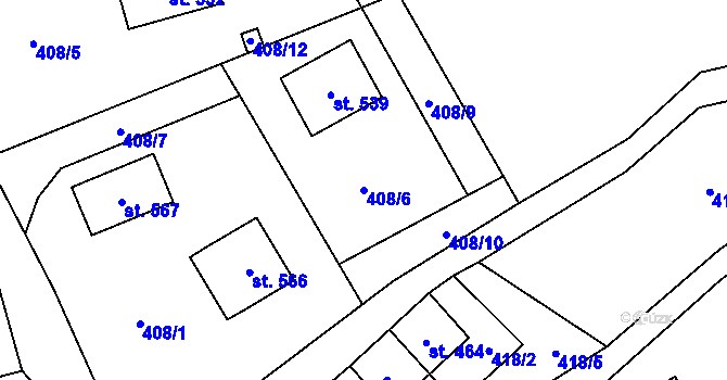 Parcela st. 408/6 v KÚ Čenkovice, Katastrální mapa