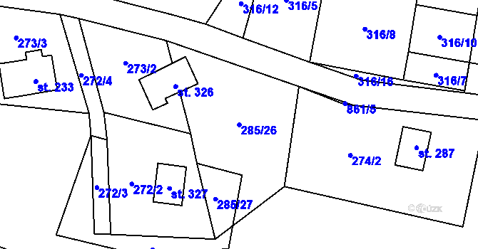 Parcela st. 285/26 v KÚ Čenkovice, Katastrální mapa