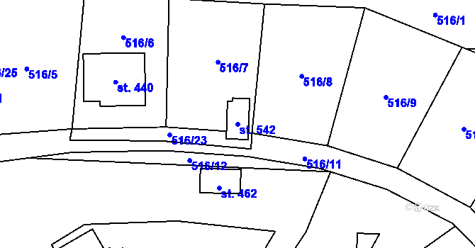 Parcela st. 542 v KÚ Čenkovice, Katastrální mapa