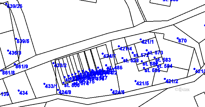 Parcela st. 424/7 v KÚ Čenkovice, Katastrální mapa
