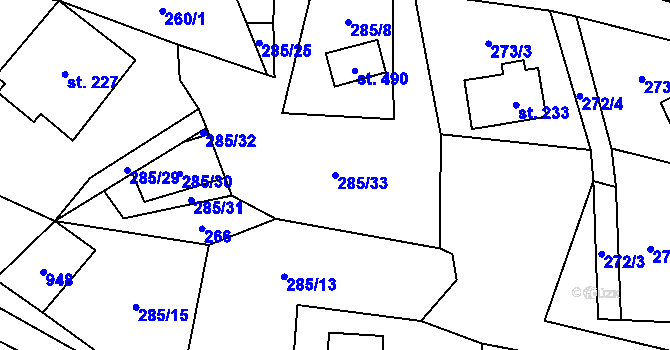 Parcela st. 285/33 v KÚ Čenkovice, Katastrální mapa