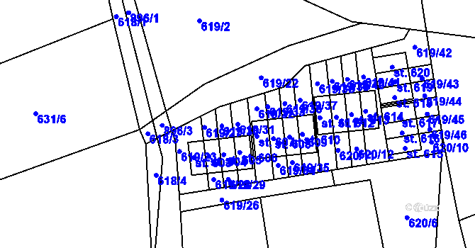 Parcela st. 619/31 v KÚ Čenkovice, Katastrální mapa