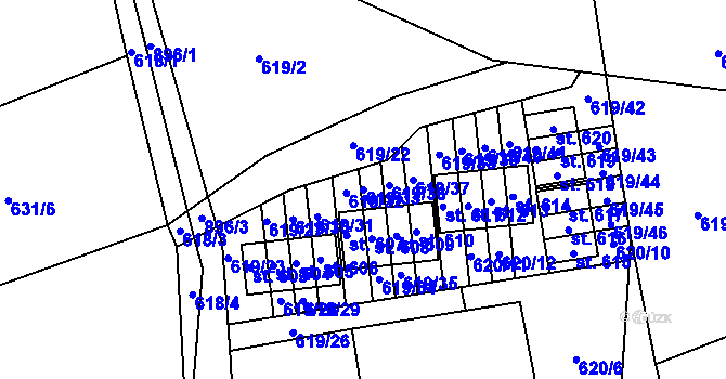 Parcela st. 619/33 v KÚ Čenkovice, Katastrální mapa