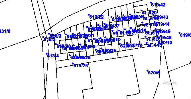 Parcela st. 619/34 v KÚ Čenkovice, Katastrální mapa