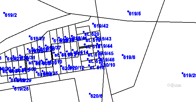 Parcela st. 619/45 v KÚ Čenkovice, Katastrální mapa