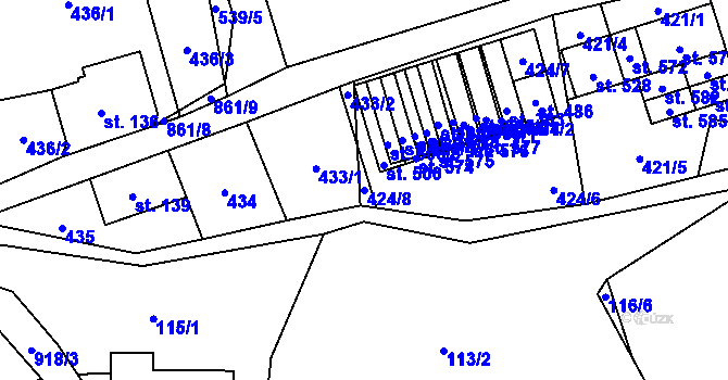 Parcela st. 424/8 v KÚ Čenkovice, Katastrální mapa