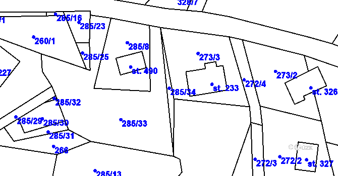Parcela st. 285/34 v KÚ Čenkovice, Katastrální mapa