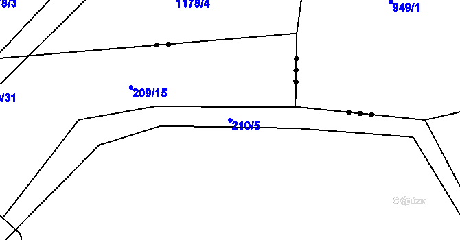 Parcela st. 210/5 v KÚ Čeňovice, Katastrální mapa