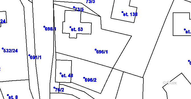 Parcela st. 696/1 v KÚ Čeňovice, Katastrální mapa