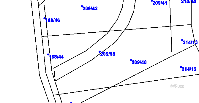 Parcela st. 209/58 v KÚ Čeňovice, Katastrální mapa