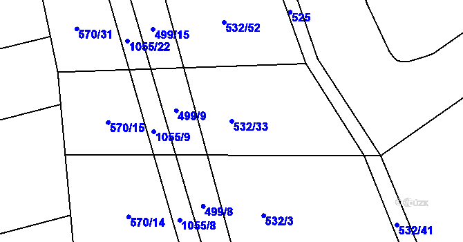 Parcela st. 532/33 v KÚ Čeňovice, Katastrální mapa