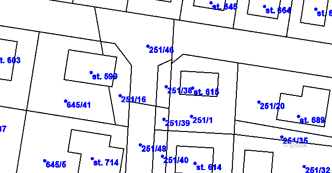 Parcela st. 251/38 v KÚ Čeperka, Katastrální mapa
